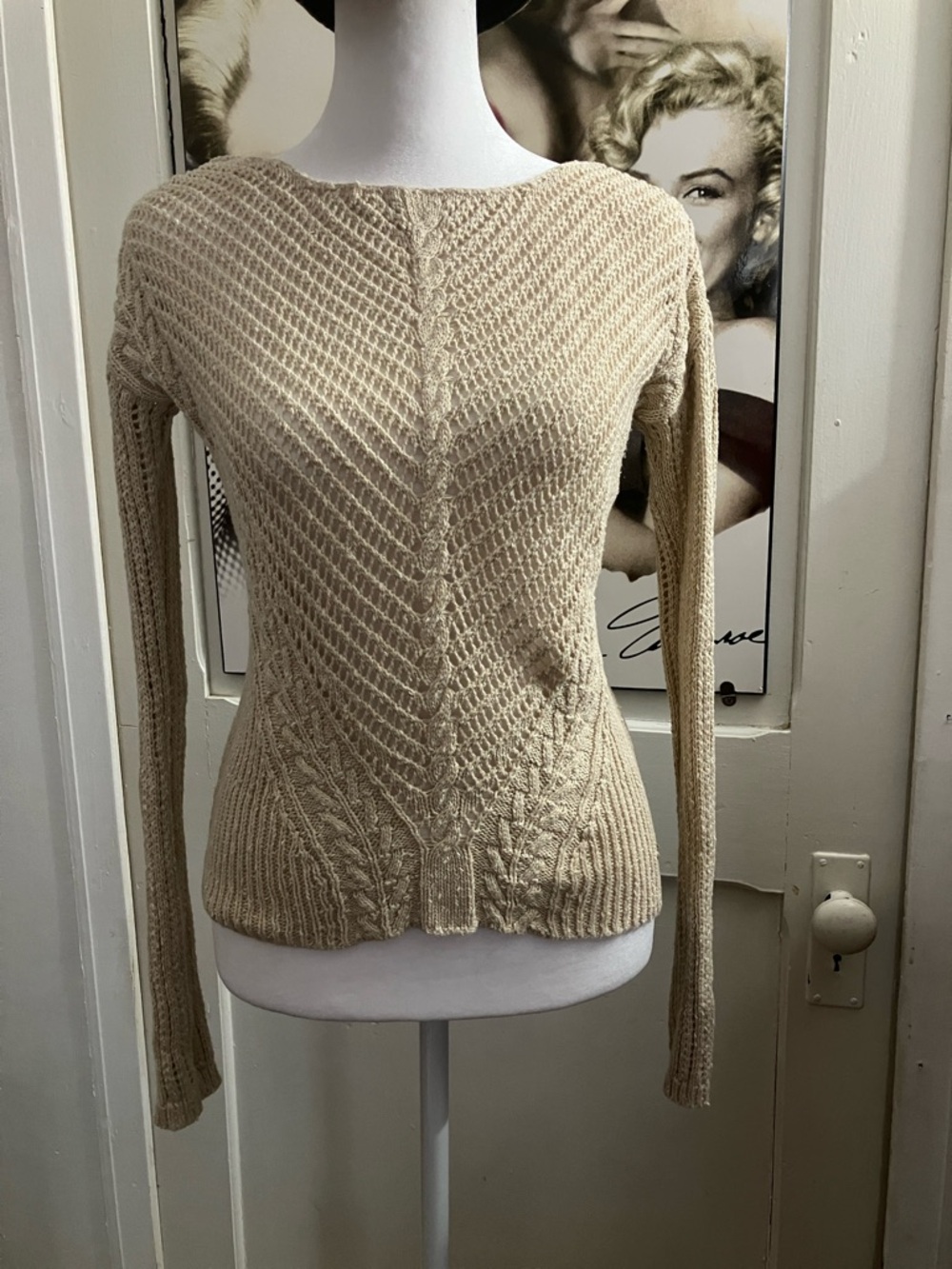 Guess oatmeal Cream Cable-Knit boat neckline Sweater xs